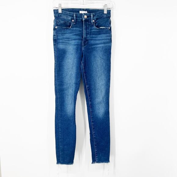 Good American Good Waist High Rise Skinny Jeans Raw Hem - Picture 1 of 8